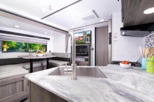 Interior kitchen faucet in 24RLS travel trailer