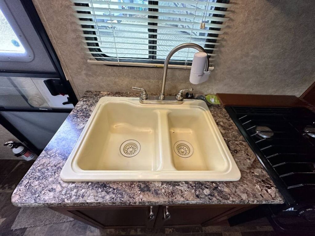 Double sink in kitchen.