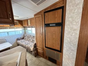 Fridge/Freezer combo and storage.